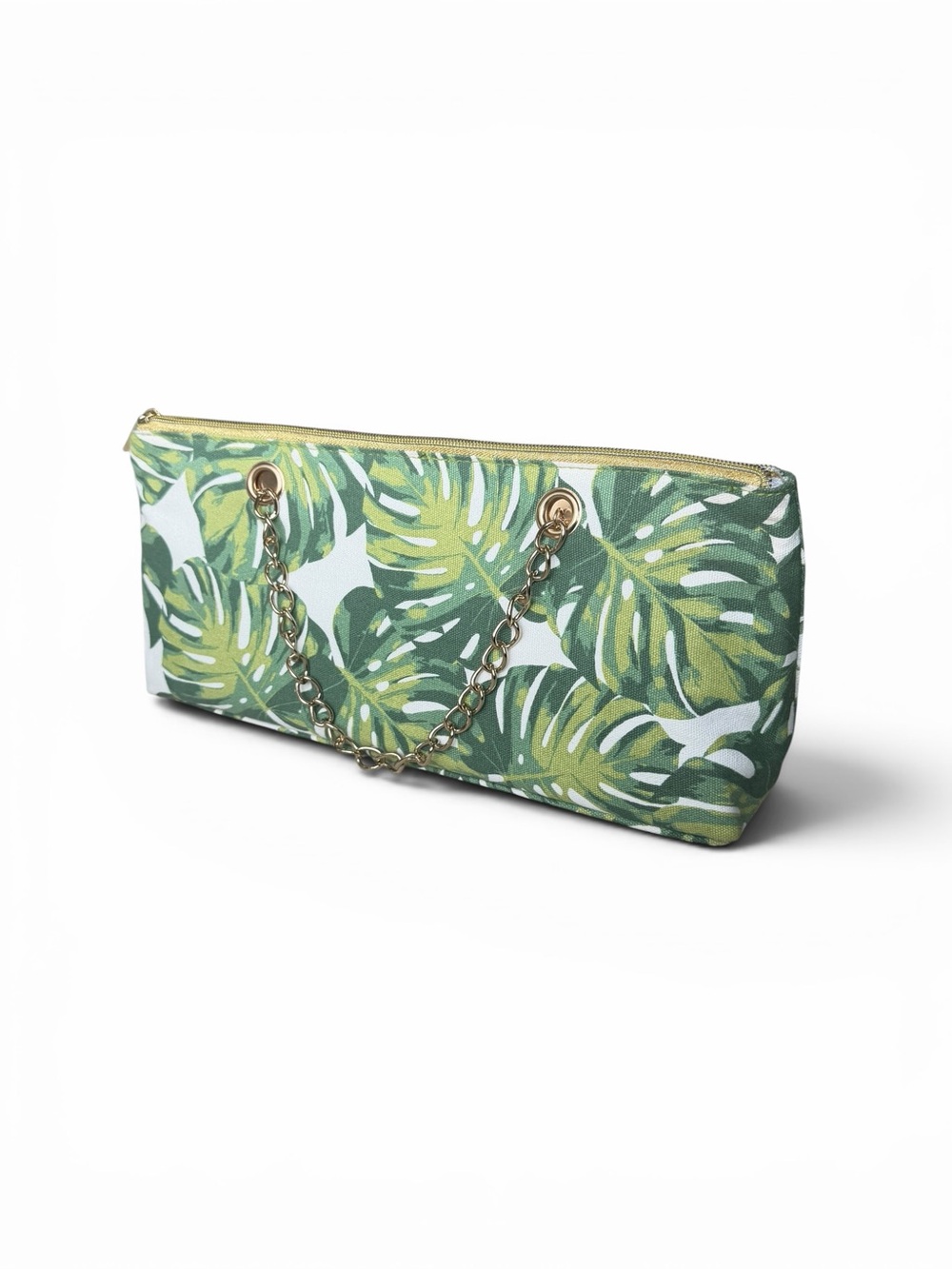 Green Tropical Leaf Chain-Handle Insulated  Clutch